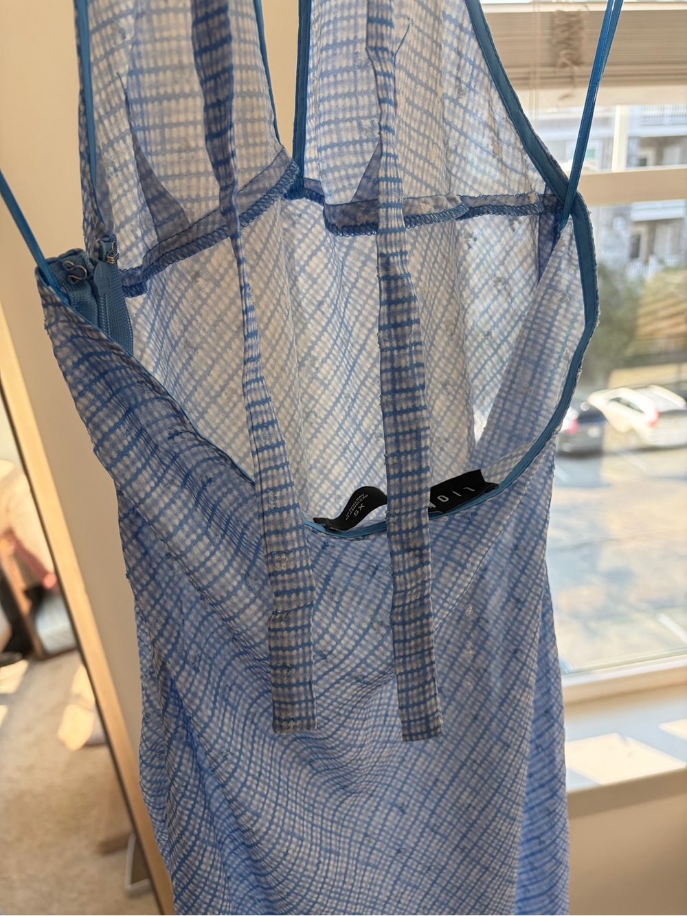 Lioness Carrie Halter Maxi Dress Blue Check Sheer XS - Picture 12 of 14